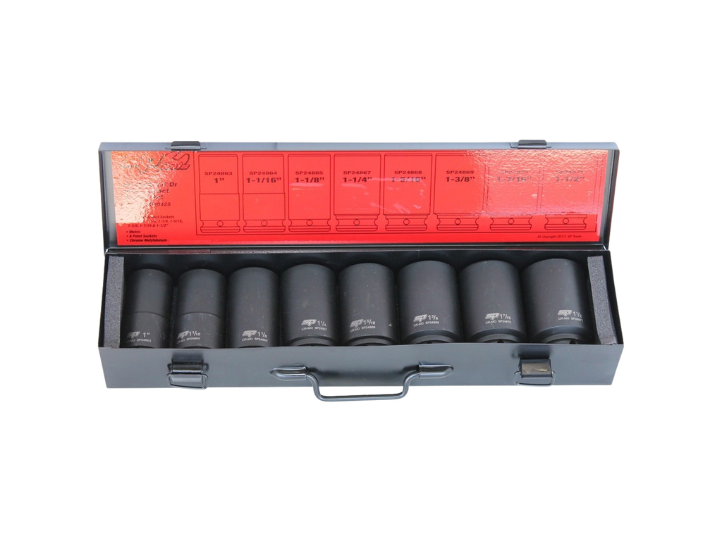 Coffret de douilles longues impact 3/4'' 6 pans en pouces - de 1 à 1-1/2” - 8 pièces SP Tools