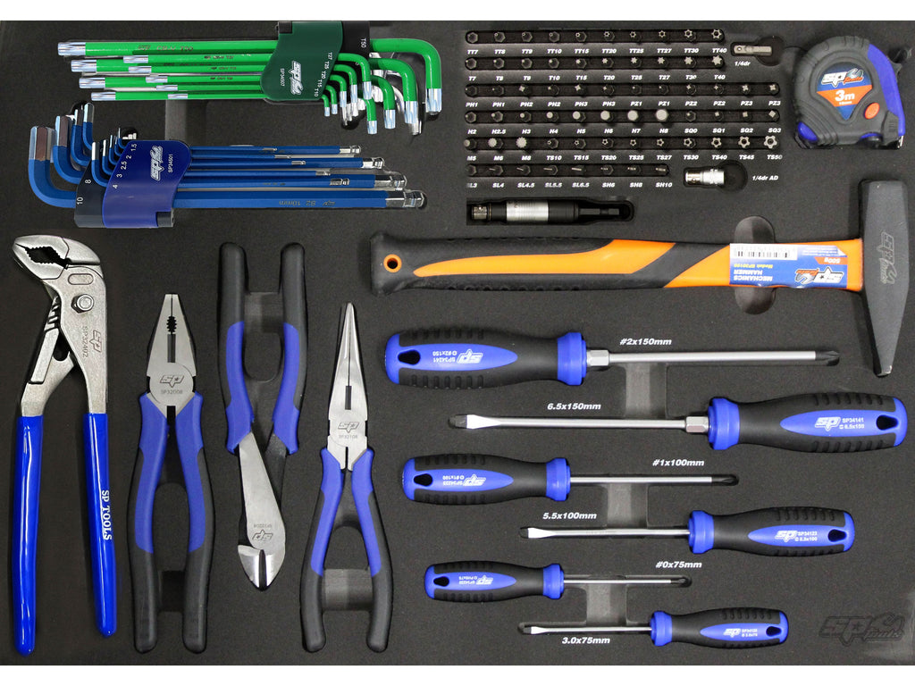 Module tournevis, pinces, clés, embouts, marteau - 97 pièces (M) SP Tools