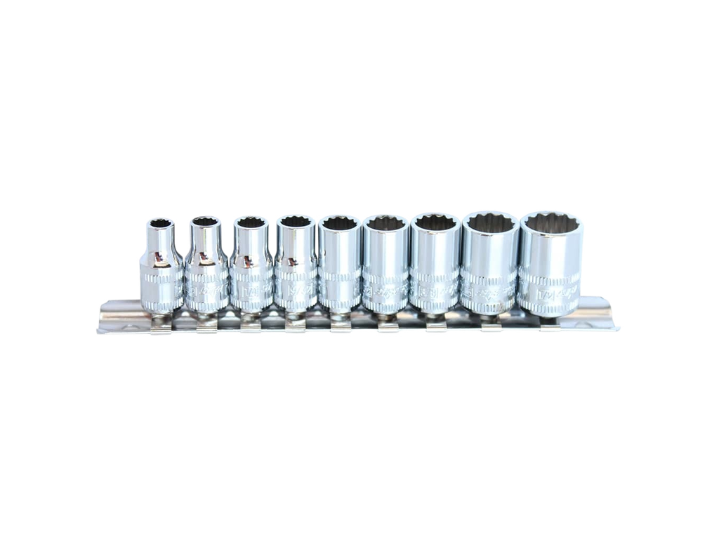 Douilles courtes sur rack 1/4'' 12 pans en pouces - de 3/16'' à 1/2'' - 9 pièces SP Tools