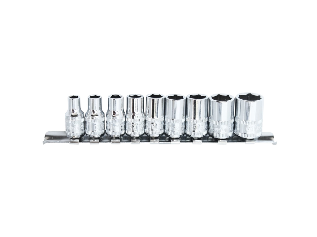 Douilles courtes sur rack 1/4'' 6 pans en pouces - de 3/16'' à 1/2'' - 9 pièces SP Tools