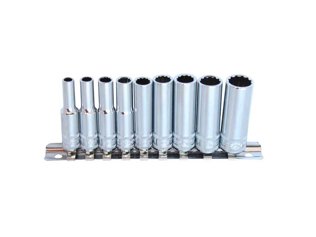 Douilles longues sur rack 1/4'' 12 pans en pouces - de 3/16'' à 1/2'' - 9 pièces SP Tools