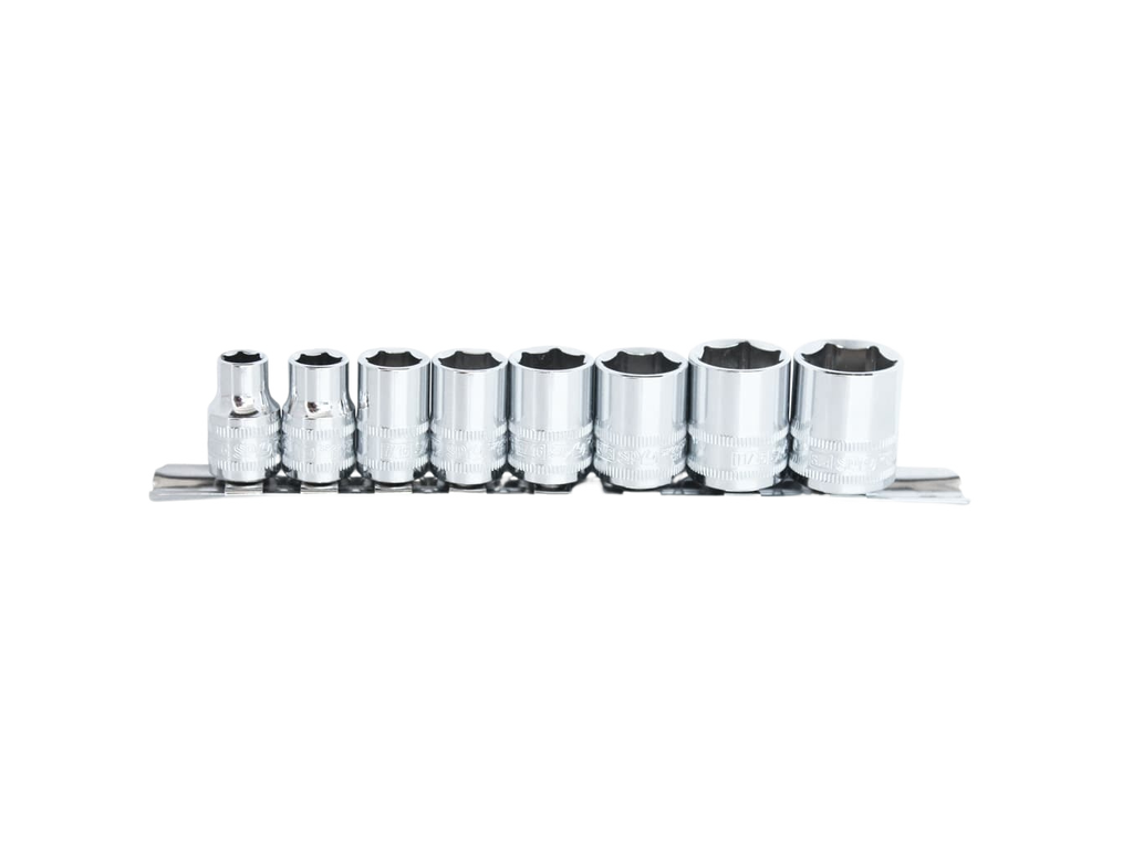 Douilles courtes sur rack 3/8'' 6 pans en pouces - de 5/16'' à 3/4'' - 8 pièces SP Tools