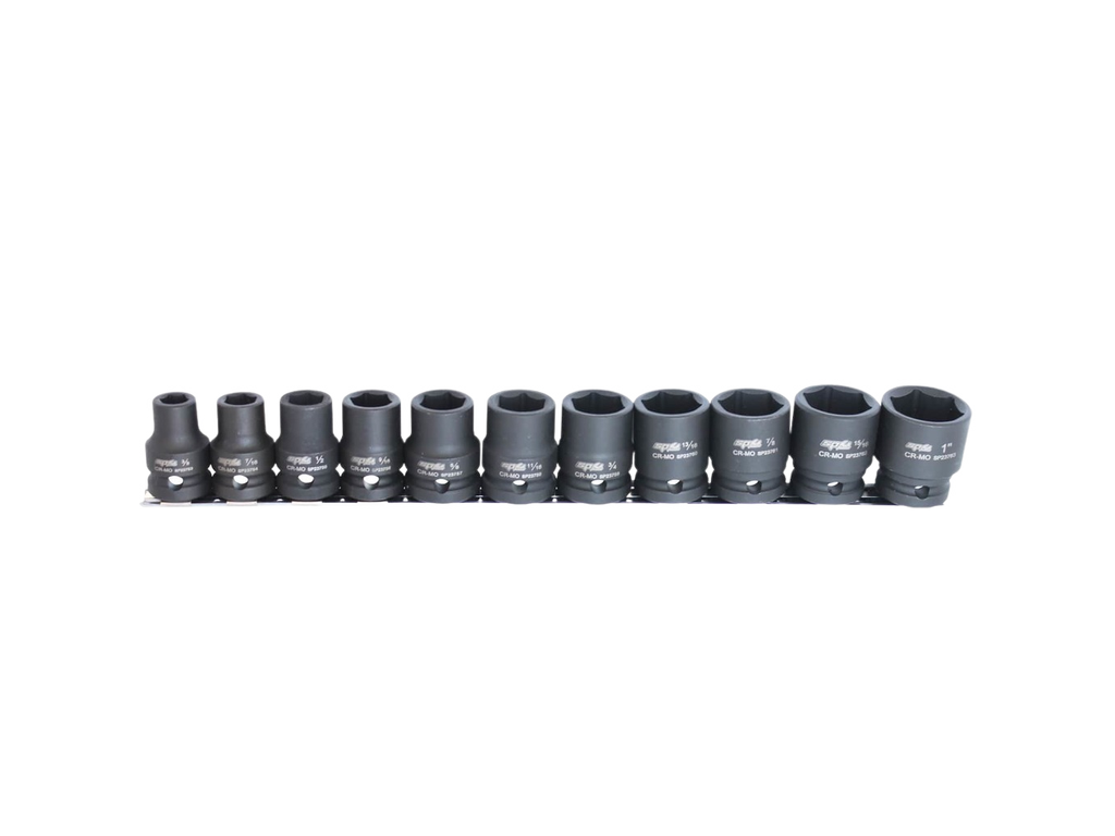 Douilles impact sur rack 1/2'' 6 pans en pouces - de 3/8'' à 1'' - 11 pièces SP Tools
