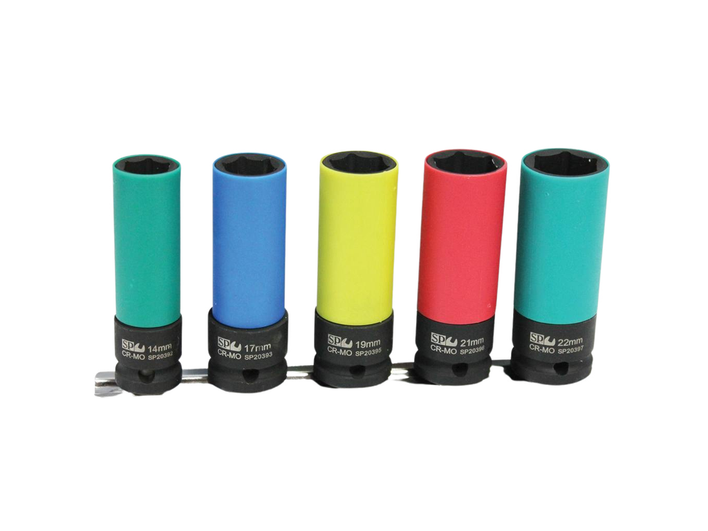 Douilles impact sur rack 1/2'' 6 pans pour jante alu - de 15 à 22 mm - 5 pièces SP Tools
