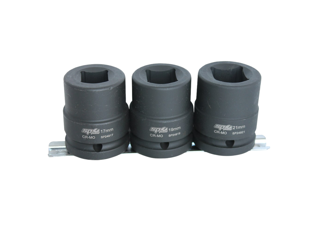 Douilles courtes impact sur rack 3/4'' empreinte carrée - 17, 19, 21 mm - 3 pièces SP Tools
