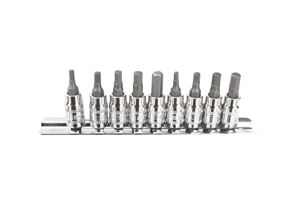 Empreintes courtes sur rack 1/4'' et 3/8'' 6 pans - de 3 à 10mm - 9 pièces SP Tools