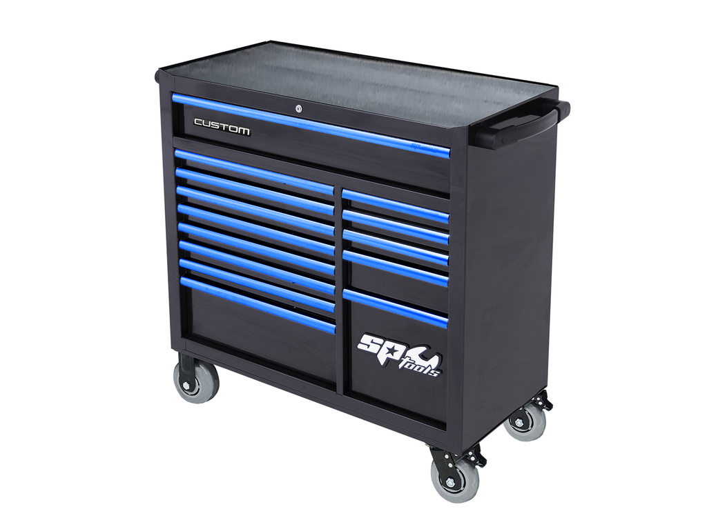 Servante CUSTOM SERIES Top Box XL 17 tiroirs équipée de 391 outils Bleu SP Tools