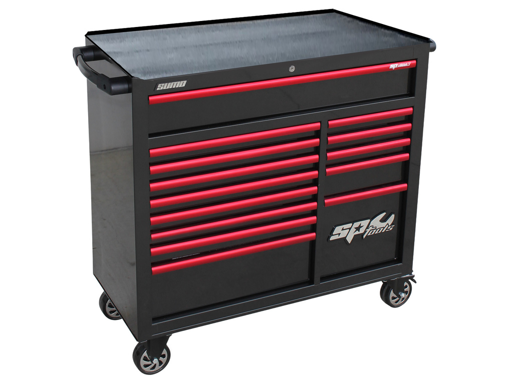 Servante CUSTOM SERIES Top Box XL 17 tiroirs équipée de 391 outils Rouge SP Tools