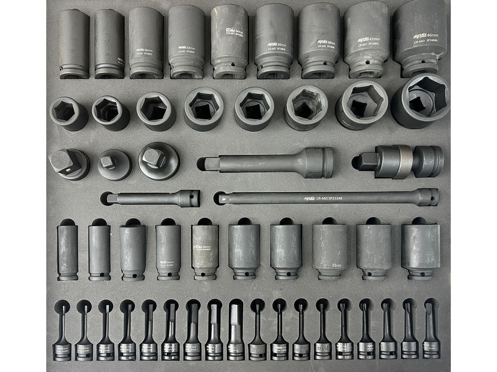 Module 1/2", 3/4" douilles et empreintes impact - 52 pièces (M+) SP Tools