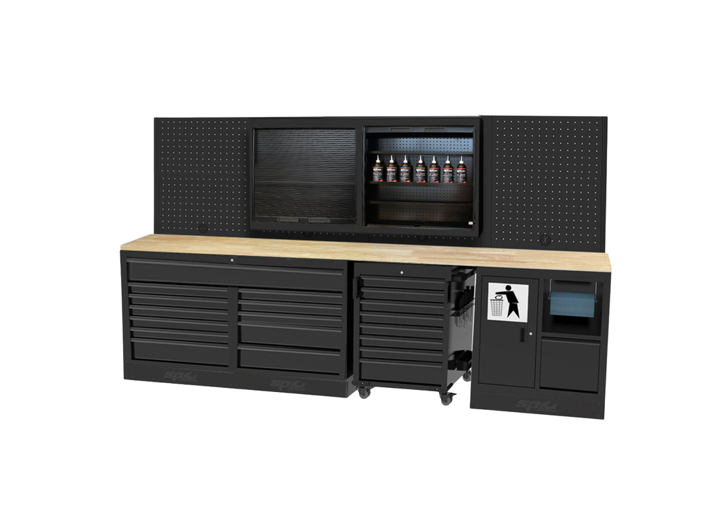 Mobilier USA - 4 modules avec panneaux perforés servante et armoire rideau Bois SP Tools