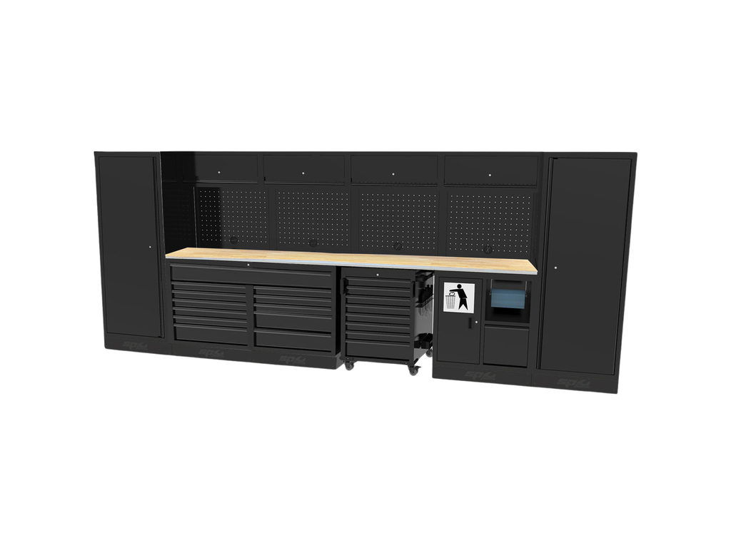 Mobilier USA - 4 modules panneaux perforés avec servante et 2 armoires 1 porte Bois SP Tools