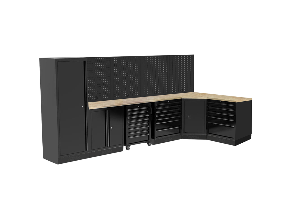 Mobilier USA - 5 modules angle panneaux perforés avec servante et armoire 1 porte Bois SP Tools