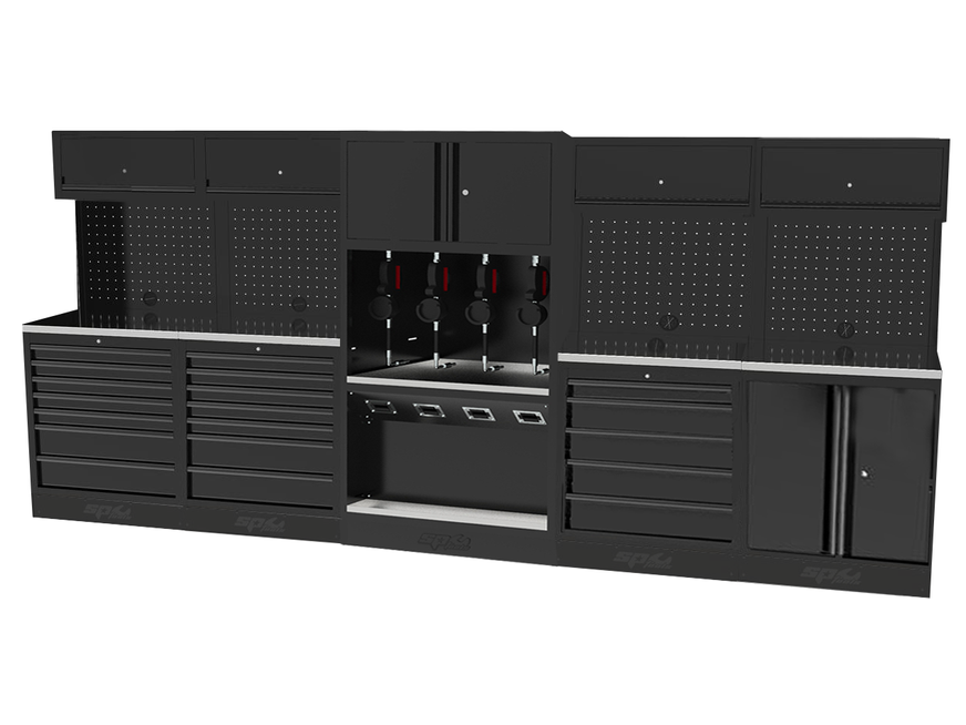 Mobilier USA - 4 modules, meubles à tiroirs, meuble 2 portes, meuble enrouleurs meubles hauts Inox SP Tools