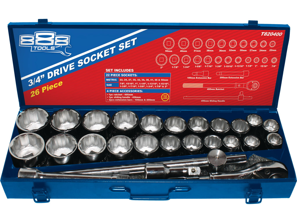 Coffret de douilles 12P, cliquet, 3/4" - 26 pièces SP Tools